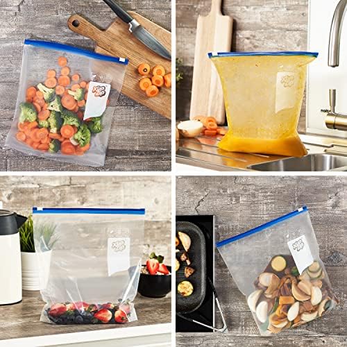 Premium Food Storage Freezer Bags by XupZip | Stand Up Smart Zip Slider, Reusable, Heavy-Duty Plastic | Airtight and Leakproof Smart Zip Seal | BPA Free (One Gallon / 4.55L - 15 Bags)