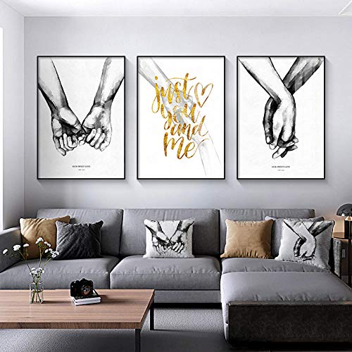 DHLHL Cartel nórdico Blanco y Negro tomados de la Mano Impresiones de Lienzo Cita de Amante Imágenes de Pared para Sala de Estar Decoración Minimalista Abstracta 50x70cmx3 sin Marco
