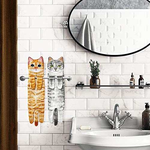 Cat Lover Hanging Hand Towels – Cute Plush Cat Towels for Kitchen or Bath