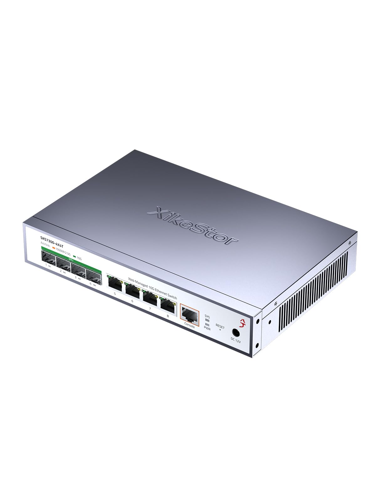 XikeStor8 Port 10G Ethernet Switch, L2 Managed 10Gb Network Switch with 4X RJ45 & 4X SFP+ Ports, Support VLAN/LACP/IGMP/QoS/STP, Built-in Smart Fan, Desktop/Wall-Mount