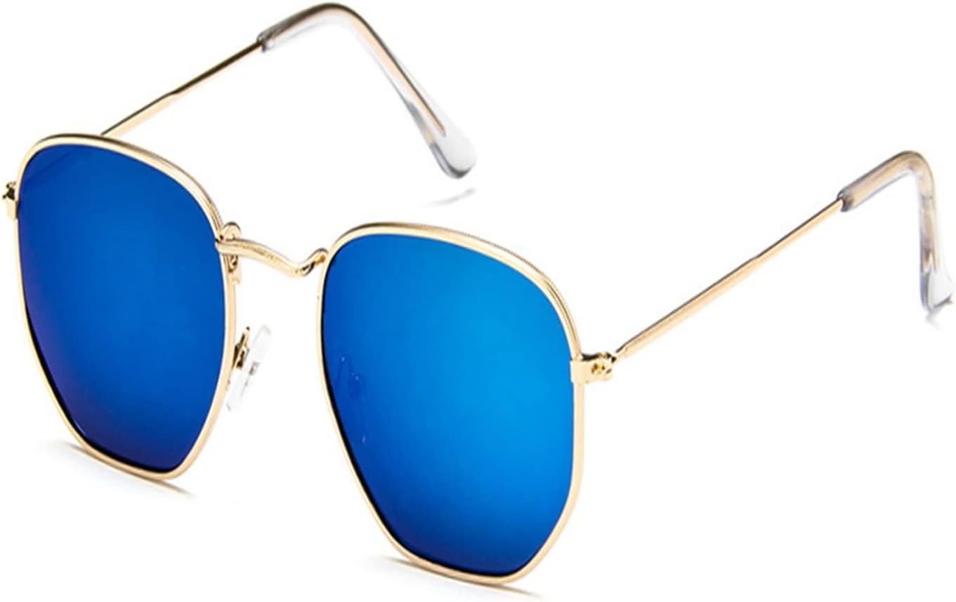 Hexagonal flat lens sunglasses designer New vintage women's mirror driving sunglasses