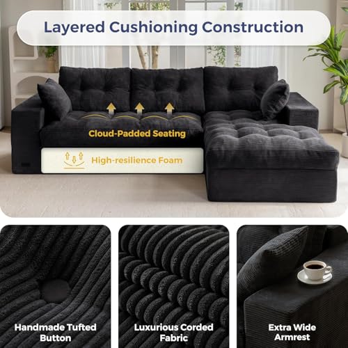 MAXYOYO 104" L Shaped Modular Sectional Sofa with Ottoman, Tufted Boneless Couch with Layered Cushion, Upholstered Flexible Module Combination Sofa, No Assembly, Black by MAXYOYO - Image 7
