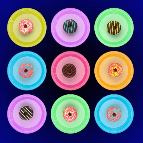 Exquisite Black Light Glow Party Plates 120 Party Plates Size 9 Inch Assorted Colors Food Safe Material Blacklight Reactive