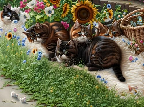 Toile murale chats pique-nique Meechi pour une ambiance douce et réconfortante