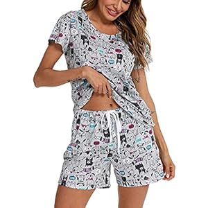 ENJOYNIGHT Cute Pajama Sets for Women Sleepwear Print Tee and Shorts Pajama Set Cotton Pj Set