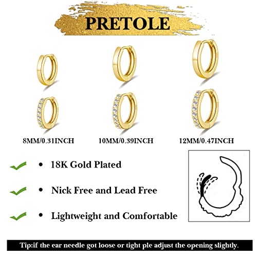 6 Pairs Gold Hoop Earrings For Women 14K Gold Huggie Hoop Earrings Hypoallergenic Lightweight Mini Hoop Earrings With Cubic Zirconia Small Gold Hoops For Girls 8Mm 10Mm 12Mm #TOP2
