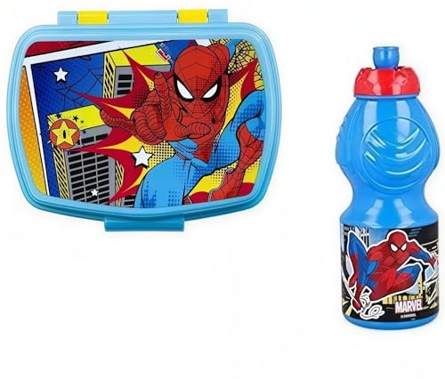 ILS I LOVE SHOPPING Set Pranzo Scuola 2 Pezzi Portamerenda e Borraccia in Plastica Bambini Bambino Merenda Launch Box - BPA Free (Spiderman)