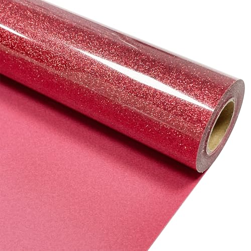 Image of Red Glitter Heat Transfer Vinyl 12 inch x 8 ft HTV for Shirts, Glitter HTV for All Cutter Machine - Easy to Cut & Weed for Heat Vinyl Design (Red)