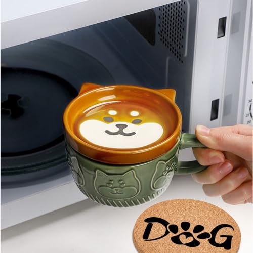 Süß Keramik Lustige Tassen mit Deckel, Hund Tier Kaffee Teetassen Set, Personalisiert Kaffeetassen Geschenk für Weihnachtstag, Frauen, Mädchen, Freundin, Katzenliebhaber, Kinder, Geburtstagsgeschenk