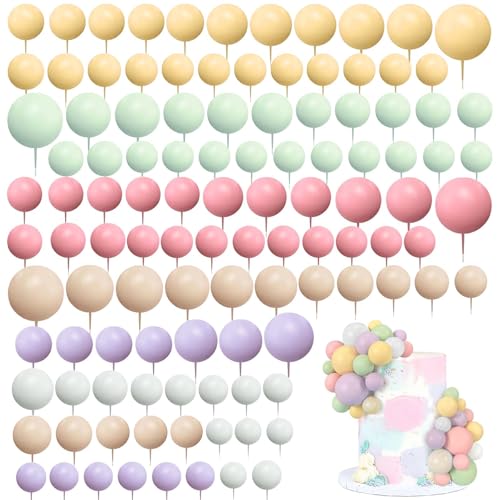 Tortendeko Kugeln Cake Topper, 108 Stück Kuchen Dekoration Kugel, DIY Mini Ballon Cupcake Einsatz Tortendeko Kugel für Hochzeit Geburtstag Torte Dekorieren(6 Farben)