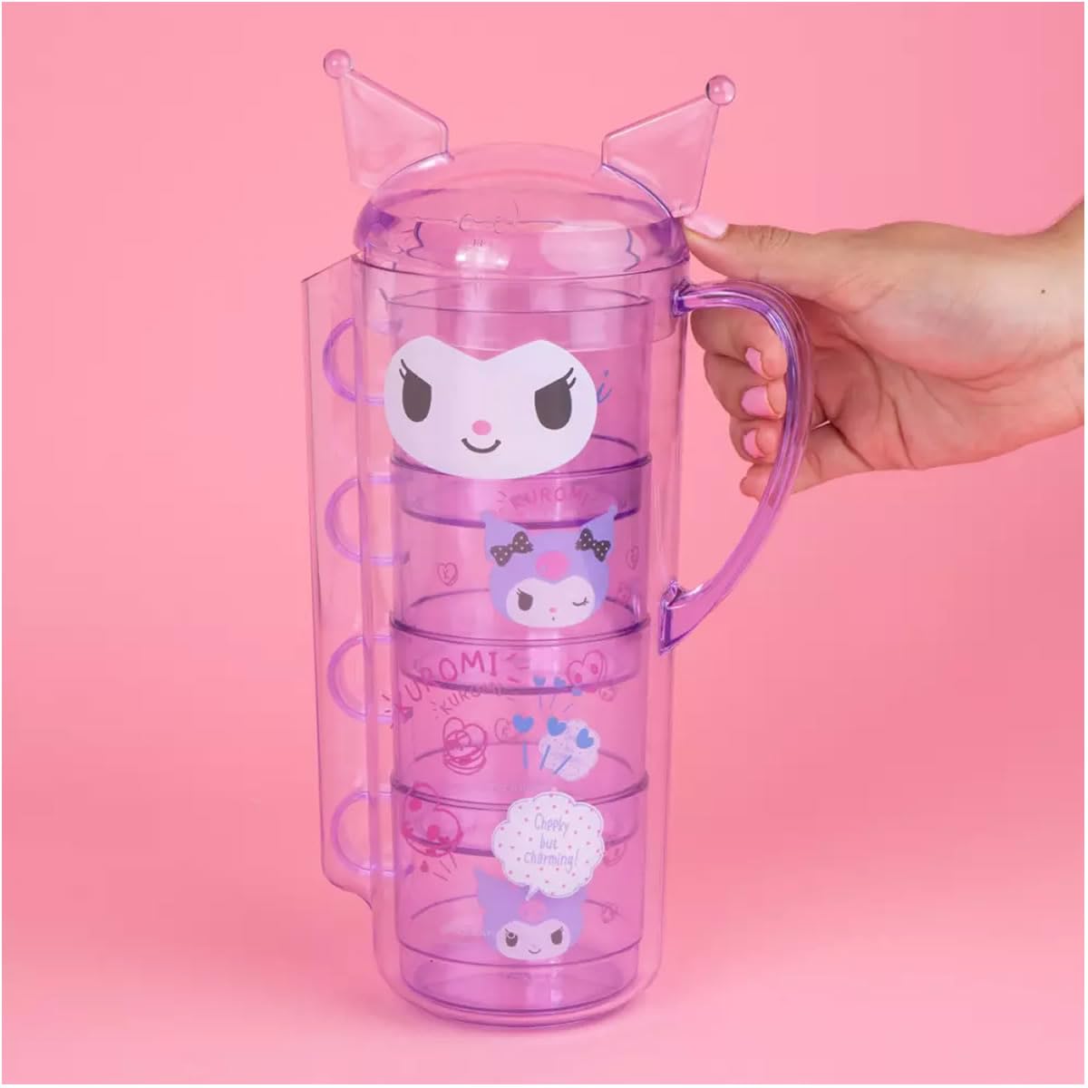 MINISO Sanrio Lisanslı Kuromi Sürahi ve İstiflenebilir Bardak Seti 1400 ml