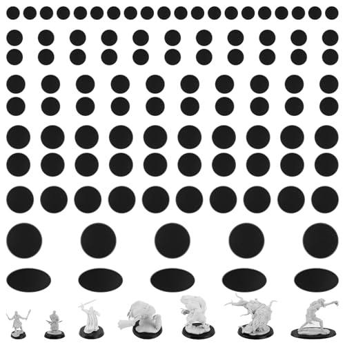 TITAWU 100PCS Miniature Bases+120PCS Adhesive Mix 7 Different Sizes Textured Plastic Black Round Model Base Wargame Accessories for Gaming Miniatures or Wargames Table Top Games
