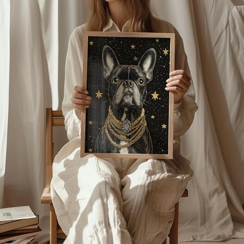 Image of aj decor Boston Terrier Pimp Wall Art Print Poster, Dog Pet Lover Picture Painting Artwork Bedroom Living Room Office Dining Room 150D (Boston Terrier Pimp, 11 inch W x 14 inch L, Wood Frame)