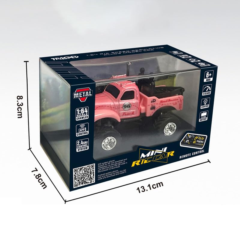 Image of Mini Die-Cast RC Car 1:64 Scale | High-Speed Desktop Remote Control Car with LED Headlights | 2.4GHz Mini Controller, 15m Range, Type-C Charging | Toy Car Model for Kids & Adults (HG4-230)