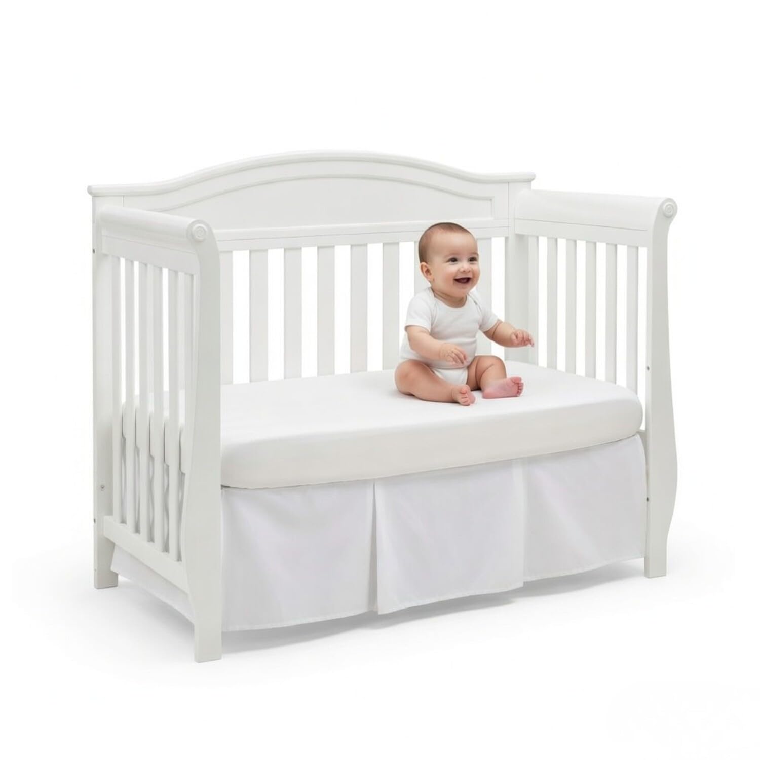 Everyday Kids Falda de Cuna Plisada Blanca; Falda de Cama de Cuna 100% algodón Natural para bebés niños y niñas; Volantes de Polvo de Cuna con Esquinas divididas para Poner y Quitar fácilmente, caída