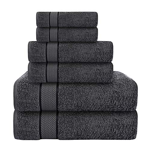 Craftberry - Bath Towels Set- 100% Cotton- 2 Bath Towels, 2 Hand Towels & 2 Washcloths- Large, Quick Dry, Absorbent, Plush, Soft- Home, Shower Towels - 6 Piece Luxury Bathroom Towels - Grey/Charcoal #TOP16