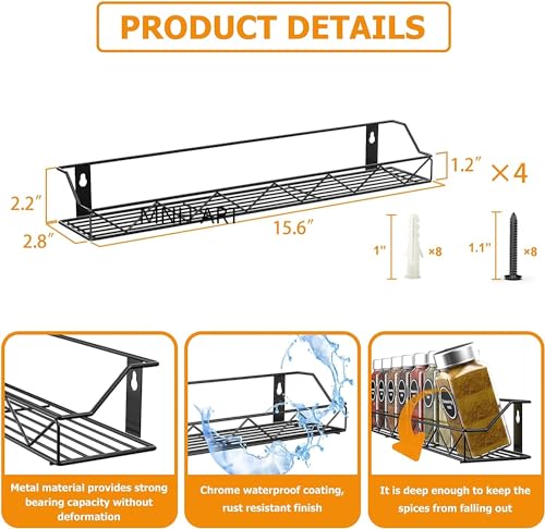 Image of MNH ART4 Tier Bathroom Floating Shelves Organizer Wall Mount Spice Rack for Kitchen Storage for Cabinet & Drawer Spice Rack Set for Kitchen (Vintage)