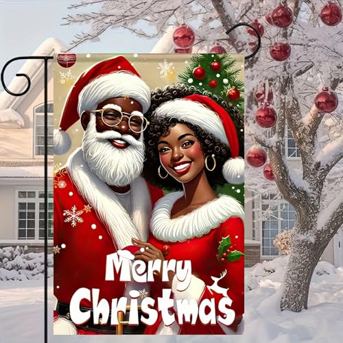 Image of BlissYard Christmas Santa Couple Garden Flag 12x18 Inch Polyester