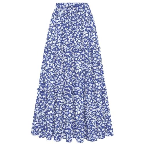 Arolina Women's Summer Maxi Skirt Trendy High Waist Pleated Ruffle Long Skirts Flowy Beach Boho Skirt Dress with Pockets