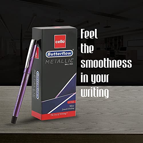 Image of Cello Aspro Mavro Ball Pen Set (Bulk Pack of 50 pens with Stand- Assorted) Butterflow Metallic Ball Pen