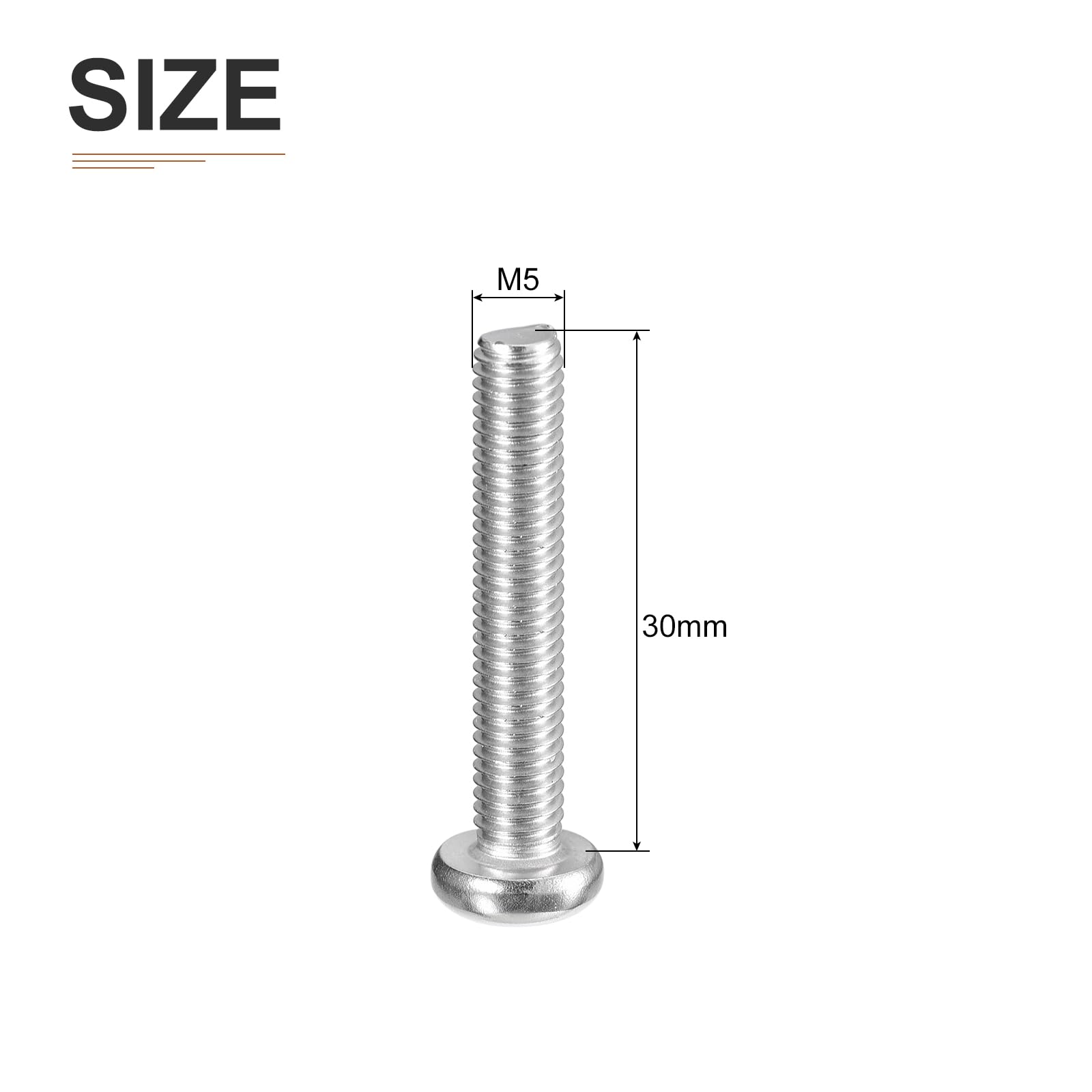DTGN M5x30mm Pan Head Machine Screws, 50Pcs 304 Stainless Steel, Phillips Drive, Metric Coarse Full Thread, Bright Finish - Image 2