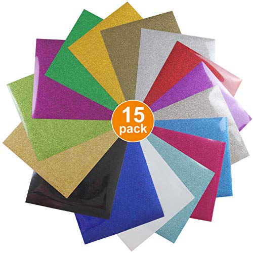 Glitter Heat Transfer Vinyl HTV for T-Shirts 12 Inches by 10 Feet Rolls (15 Pcs)