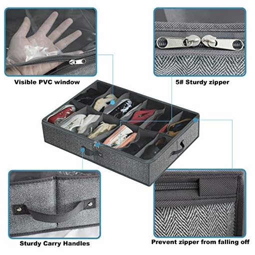 Under-Bed-Shoe-Storage-Organizer-for-Closet-Fits-24-Pairs-Breathable-Underbed-Shoes-Container-Bag-with-Clear-PVC-Cover-and-2-ZipperedSet-of-2Grey