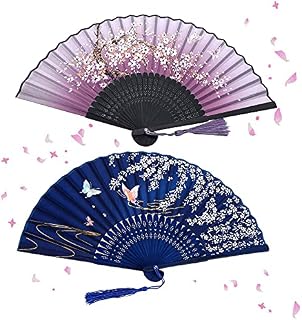 XULIN 2 Pcs Folding Fans, Women's Handheld Fans with Tassel - Hand Holding Fans for Wedding, Party, Gifts, Wall Decoration