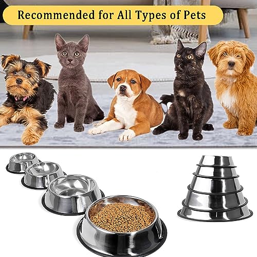 ACEONE Hunde Futternapf 4 Stück, Edelstahl Hundenäpfe mit rutschfest Silikonsohle, Haustier Fressnapf Wassernapf Dog Bowl für Mittel Große Hunde, Katzen, Tiere(M-22cm)