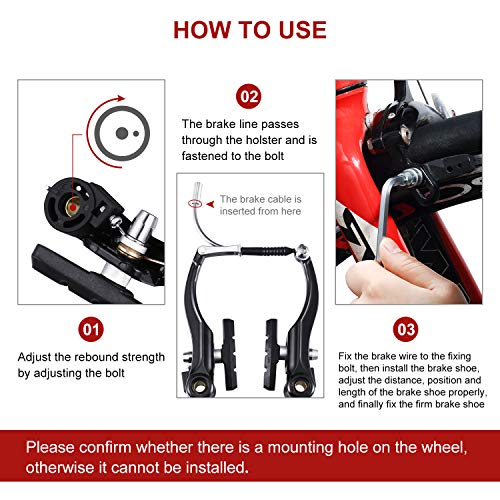 2 Pairs Bike Brakes Set Universal Bike Brakes Mountain Bike Replacement For Most Bicycle And 2 Pieces Mountain Bike Brake Cables Bike Gear Shift Cable Wire, End Caps, End Ferrules (Black) #TOP5