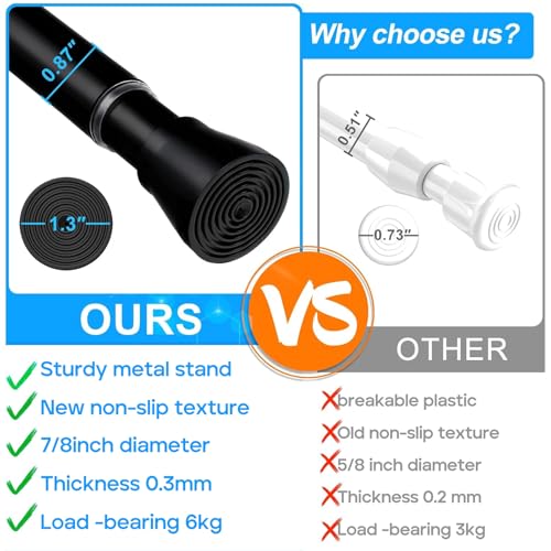 Image of MEXAU 1 Pack Black Shower Curtain Rod 16 To 26 Inch Tension Shower Rod For Bathroom 7 /8 inch Adjustable Spring Curtain Rod No Drilling Spring Rod Black Tension Curtain Rods for Windows Doorway Closet