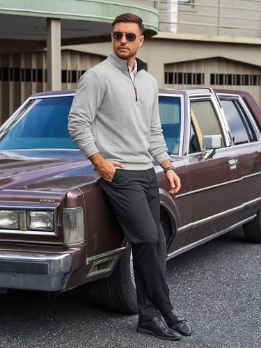 Yousify Mens Quarter Zip Pullover Mock Neck Long Sleeve Sweatshirts Casual Cotton Lightweight Golf Shirts4