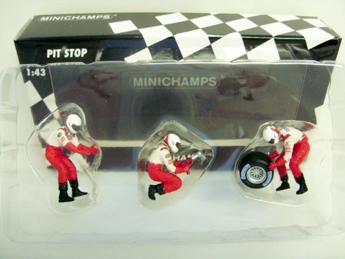 Preisvergleich Produktbild Minichamps 343100063 - Reifenwechsel Set Toyota 2002 ( 3 Figuren / 1 Hinterrad )