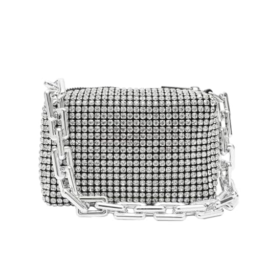 CORIOS Bling Crystals Evening Clutch Bag for Women Silver Rhinestone Handbag Bridal Wedding Purse Sparkling Shoulder Bag With Detachable Chain Glitter Crossbody Bag for Cocktail Prom Party Black