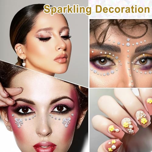 Sularpek 1514 Pcs Gem Stickers, 6 Sheets Self Adhesive Face Gems, Stick on Gems, Pearl Stickers, Rhinestone Stickers, for Face, Hair, Eye, Makeup, Nail, Body, Crafts, with Pick Up Tweeze(3-10mm) - Image 5