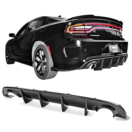 IKON MOTORSPORTS, Rear Bumper Lip Diffuser Compatible With 2015-2020 Dodge Charger SRT, Factory Style Carbon Fiber Print Splitter Spoiler Diffuser Bodykit, 2016 2017 2018 - Thumbnail 2