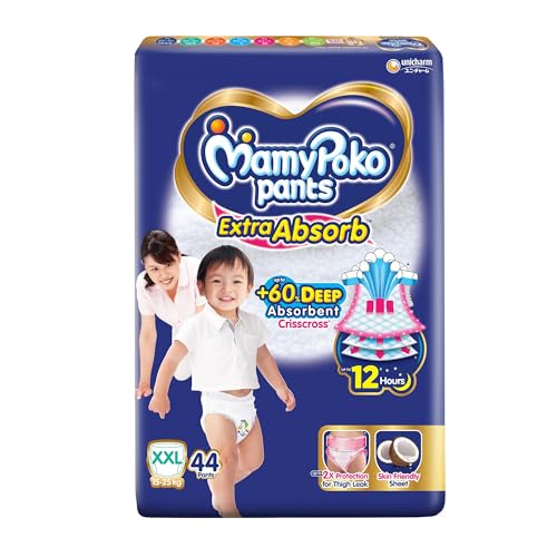 MamyPoko Pants Extra Absorb Baby Diapers, Extra Extra Large (XXL size) | 15-25 kg | 44 Count |Deep Sleep Diapers| Soft gentle fit |Deep Absorbent