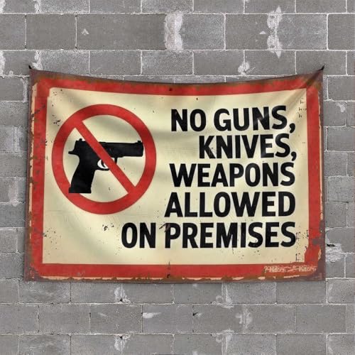 TSGB Divertente arazzo da parete con scritta "No Guns, Knives, Weapons Allowed", decorazione da parete con scritta in lingua inglese "No Guns, Knives, Weapons Allowed", 100 x 150 cm