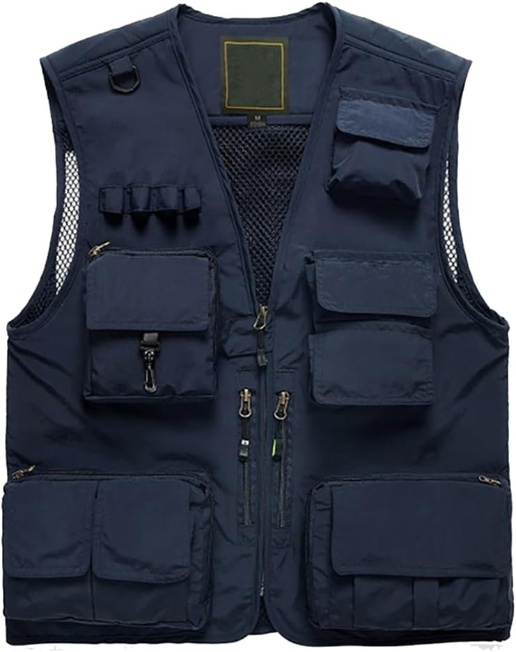 Lilychan Mens Utility Casual Fishing Vests Outdoor Vest Multi Pockets Cargo Vest Travel Hunting Camping Tactical Outerwear