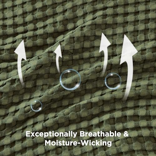 Image of Bedsure Cooling Cotton Waffle Oversized King Blanket - Lightweight Breathable Rayon Derived from Bamboo for Hot Sleepers, Luxury Throws for Bed and Sofa, Olive Green, 120x96 Inches