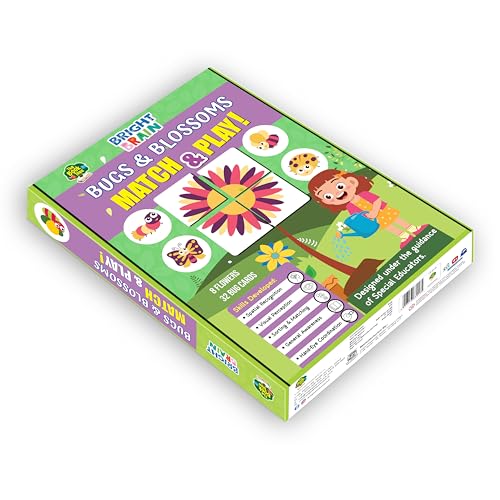 Image of Bright Brain Bugs and Blossoms Match and Play Game, 8 Flowers 32 Bug Cards, Sorting Color Matching Toy, Montessori Educational Game for Toddlers Ages 3+, Gift for Kids