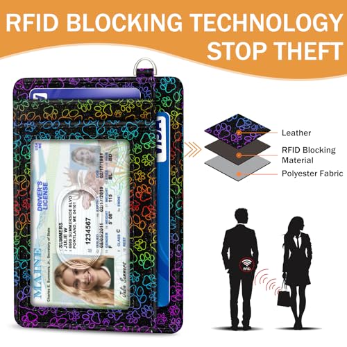 Image of Yonlevres Dog Paw Credit Card Holder Slim RFID Wallet Women Wristlet Small | Front Pocket, Handy, RFID Blocking, Woman Girls Ladies Gifts, D-ring for Keychain,Thin Mini Card Case, ID Window, PU Leather