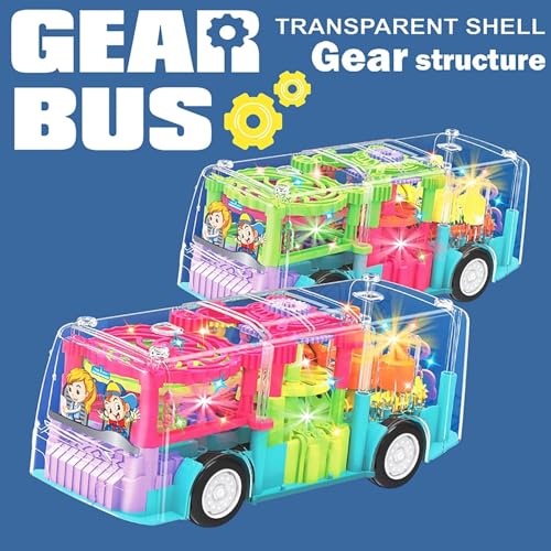 Image of DEOXY Toy Bus for Kids - Big Size Transparent Vehicle - Educational Aid for Learning Mechanisms by Observation - Bump and Go - 3D Flashing LED Lights and Music(1488B Bus)