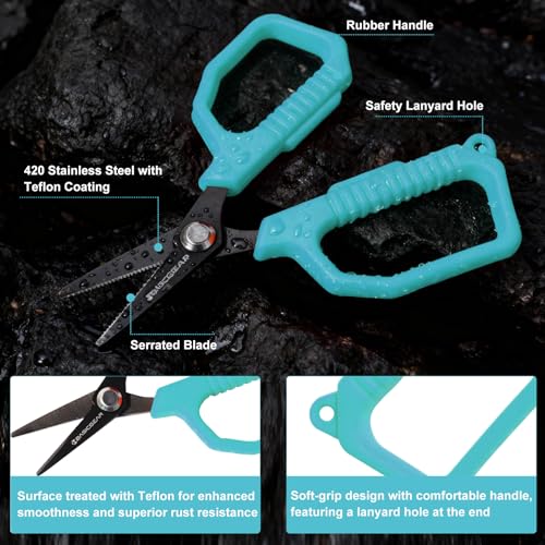 BasicGear Fishing Tool Kit, Pliers, Gripper, Scissors, Knife, Blue — view 6