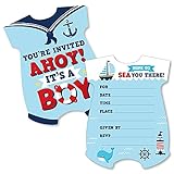 Big Dot of Happiness Ahoy It’s a Boy - Shaped Fill-In Invitations - Nautical Baby Shower Invitation Cards with Envelopes - Set of 12