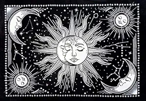 Raj Handicrafts Psychedelic Sun Moon Tie Dye Mandala Hippie Hippy Celestial Wall Hanging Indian Bohemian Tapestries (Black and White, 40x30 Inches)