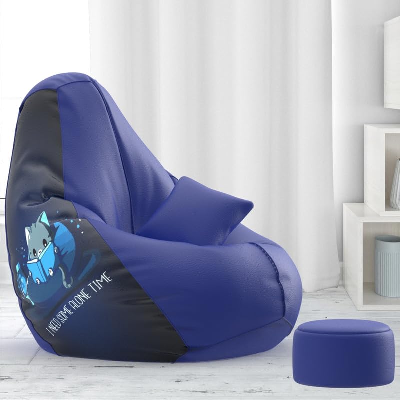 Biggie Bean Bag Chair Cover 4XL Evergreen Classics Bean Bag-Loud Prints-Soft Landings-Styled with Free Cushion & Footrest (Matching Color : Printed Alone Time - Blue Indigo)-image-37