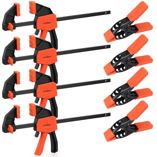 Image of HORUSDY 8-Pack Bar Clamp Set, Spring Clamp for Woodworking - 4 Pieces 6 inch Bar Clamps, 4 Pieces 4 inch Spring Clamps, 75 LBS Load Limit