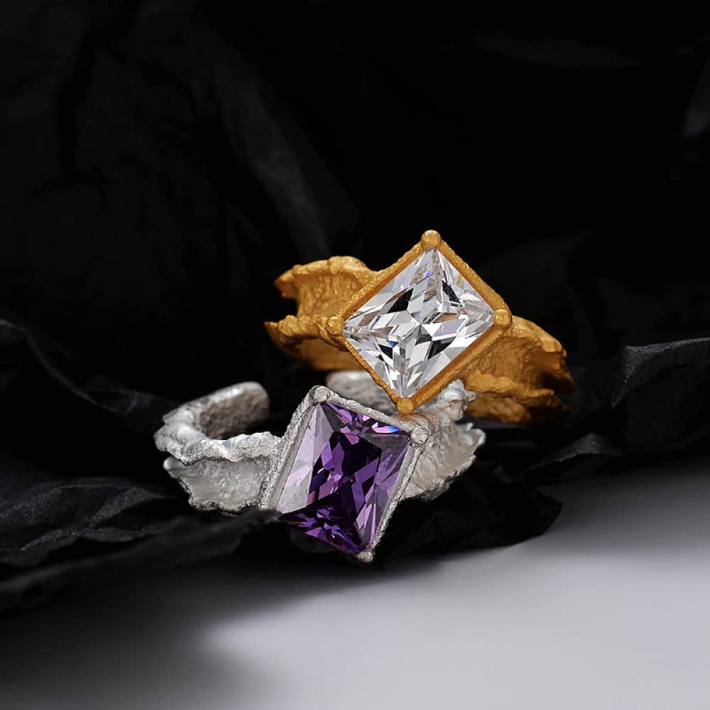 Anello In Argento 925 Da Donna,Anelli Regolabili Per Donna Zircone Quadrato Bianco Anelli Di Eternità Forgiati A Mano In Argento Sterling 925 Placcati In Oro Anelli Di Fidanzamento Nuziali Anelli D