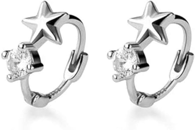 Cute CZ Star Cartilage Mini Tiny Cuff Small Hoop Earrings for Women Teen Girls Sensitive Ear S925 Sterling Silver Dainty Tragus Huggie Hoops Hypoallergenic Piercing Jewelry Gifts Bff